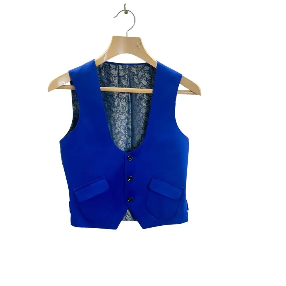 Zeniah Fashion Royal Blue Peak Lapel 3 Piece Suit Jacket Vest Mens 38R Classic